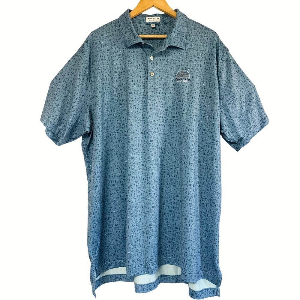 Peter Millar Summer Comfort Golf Polo Size XXL Blue Olde Florida Golf Club Logo